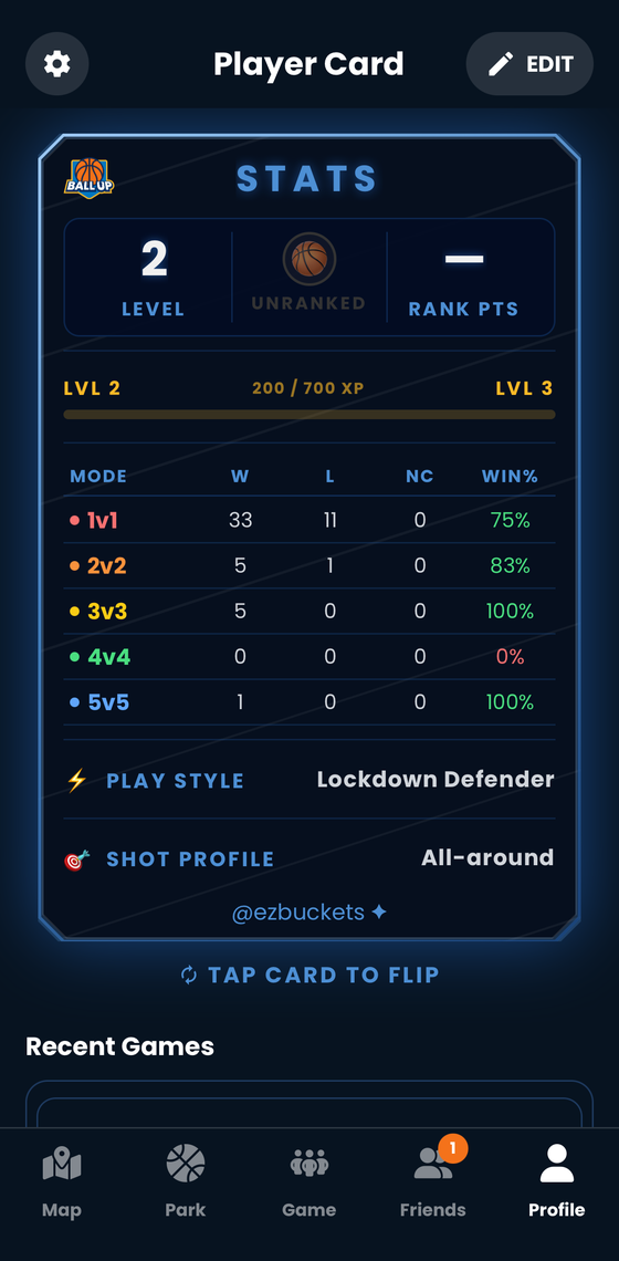 Ball Up - Player Card Stats